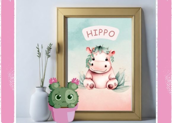Download Hippo Watercolour Nursery Wall Art - Art Collection