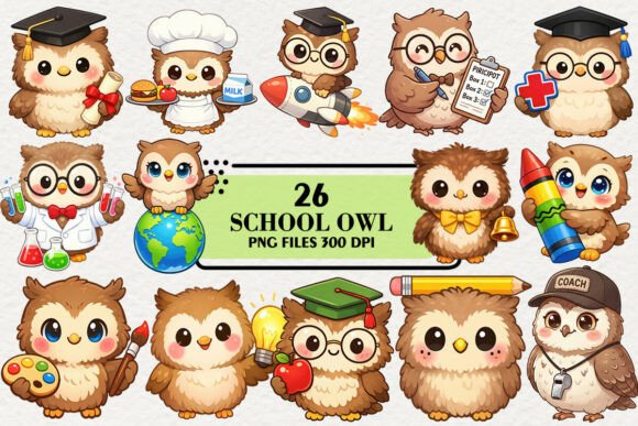Download Kawaii Owl Back to School Clipart Bundle - Art Collection