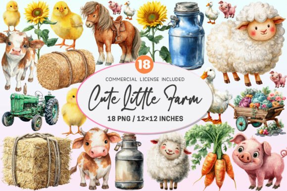 Download Watercolor Cute Little Farm Clipart. - Art Collection