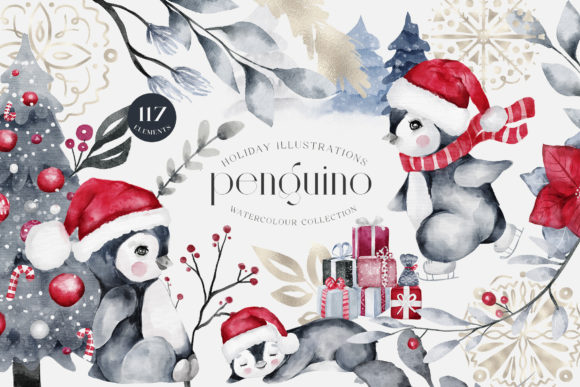 Download Penguino Festive Watercolor Art PNG - Art Collection