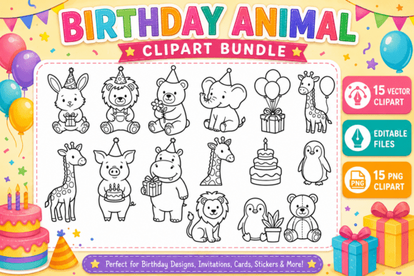Download Birthday Animal Clipart Bundle - Art Collection