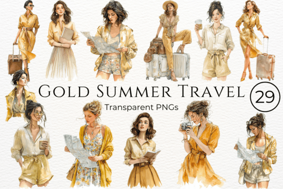 Download Gold Summer Travel Watercolor Clipart - Art Collection