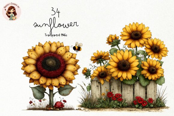 Download Watercolor Sunflower PNG Clipart Set - Art Collection