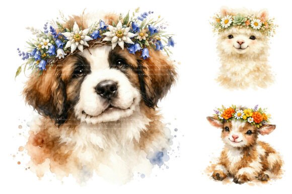 Download Watercolor Animal Flower Crown Clipart - Art Collection