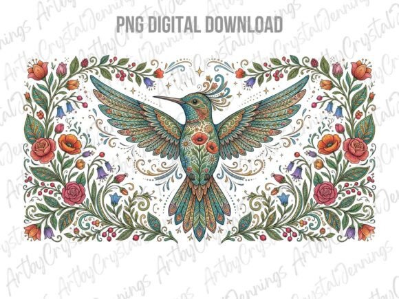 Download Floral Boho Folk Art Hummingbird PNG - Art Collection