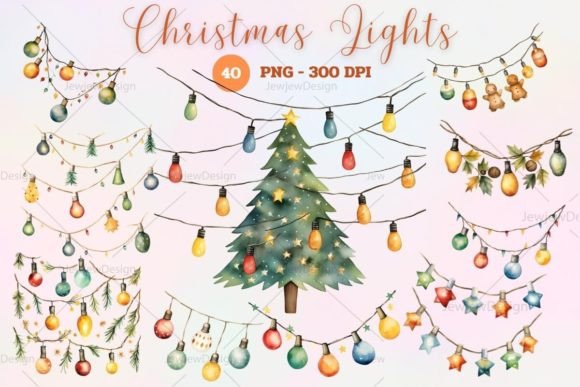 Download Watercolor Christmas Lights Clipart - Art Collection