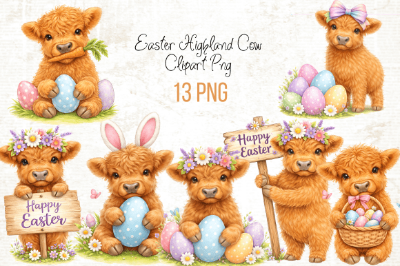 Download Easter Highland Cow Clipart PNG - Art Collection