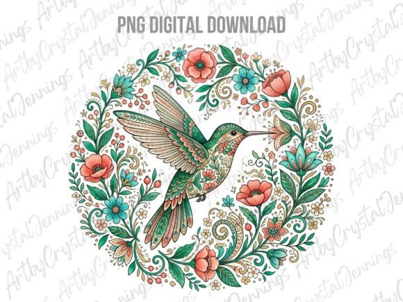 Download Floral Folk Art Hummingbird PNG - Art Collection