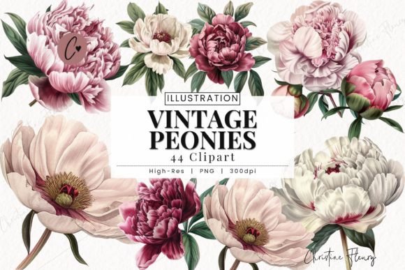 Download Vintage Peonies Clipart, Floral PNG - Art Collection