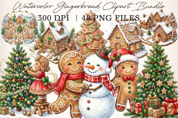 Download Watercolor Gingerbread Clipart Bundle - Art Collection
