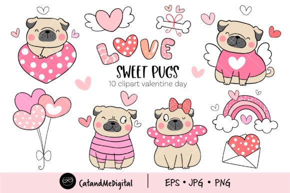 Download Sweet Pugs Valentine Clipart. - Art Collection