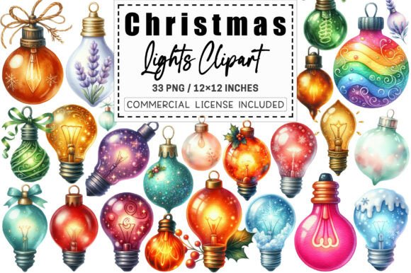 Download Watercolor Christmas Lights Clipart. - Art Collection