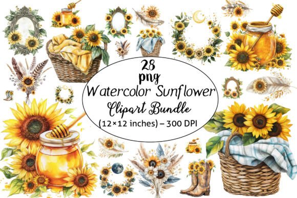 Download Watercolor Sunflower Clipart Bundle – - Art Collection
