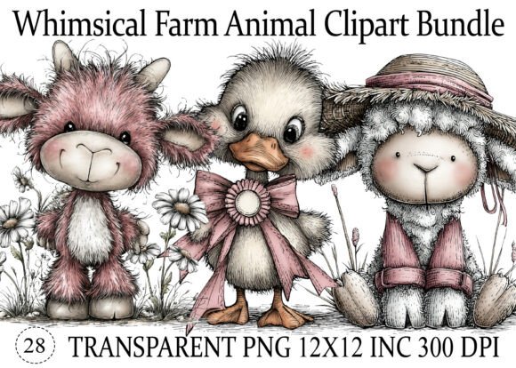 Download Whimsical Farm Animal Clipart Bundle - Art Collection