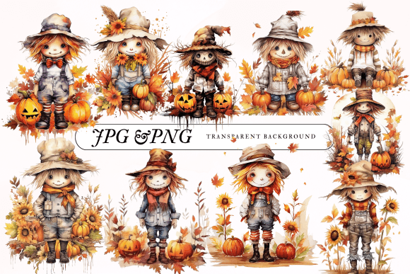 Download Cute Scarecrow Bundle Clip Art Halloween - Art Collection