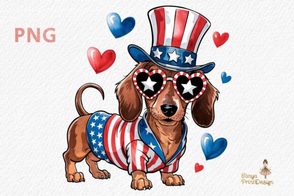 Download Patriotic Dachshund DOG Clipart PNG - Art Collection
