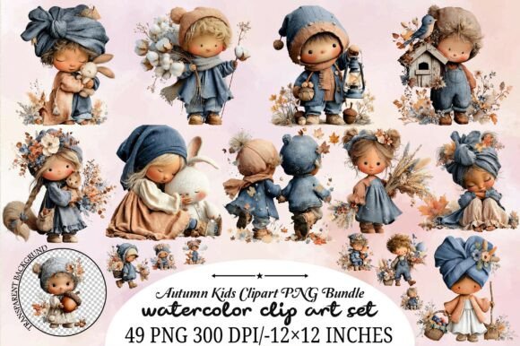 Download Autumn Kids Clipart PNG Bundle - Art Collection