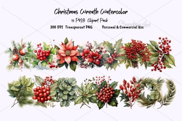 Download Christmas Wreath Watercolor Clipart PNG - Art Collection