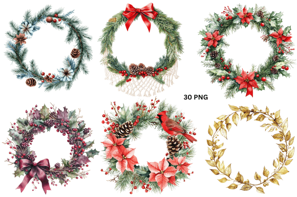Download Watercolor Christmas Wreath Clipart PNG - Art Collection
