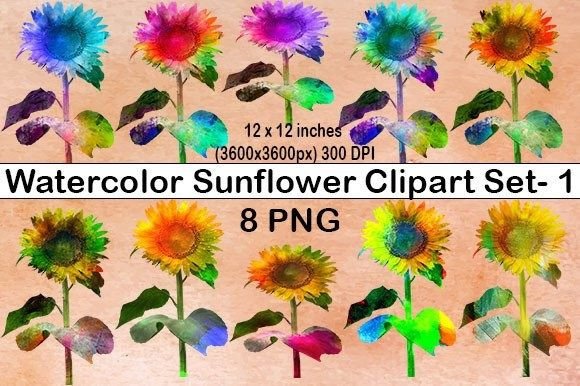 Download Watercolor Sunflower Clipart Set-1 - Art Collection