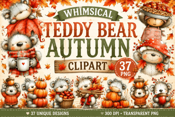 Download Whimsical Teddy Bear Autumn Clipart - Art Collection