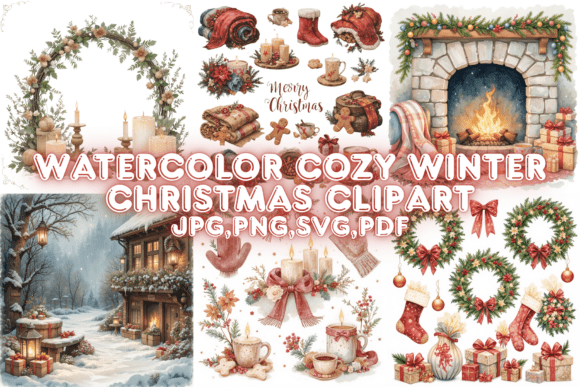 Download Watercolor Cozy Winter Christmas Clipart - Art Collection