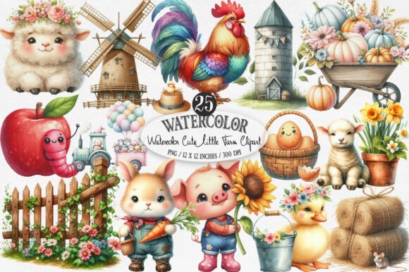 Download Watercolor Cute Little Farm Clipart - Art Collection