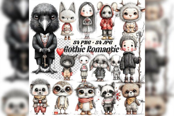 Download Whimsical Gothic Valentine Clipart Set - Art Collection