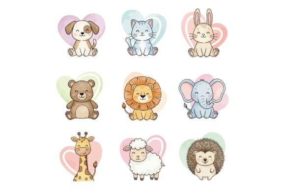 Download Cute Baby Animals with Hearts - Art Collection