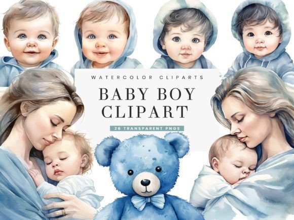 Download Watercolor Baby Boy Clipart Bundle - Art Collection