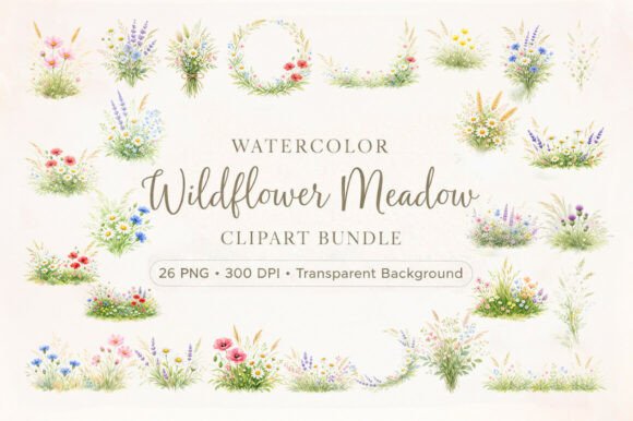 Download Watercolor-wildflower-meadow-clipart - Premium Resources