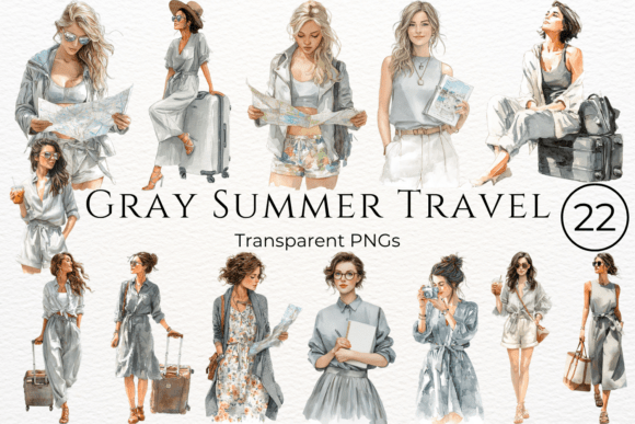 Download Gray Summer Travel Watercolor Clipart - Art Collection