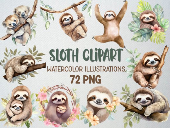 Download Sloth Clipart, Tropical Elements, 72 PNG - Art Collection
