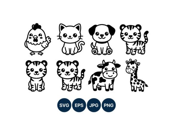Download Cute Baby Animals Line Art Vector Set - Art Collection