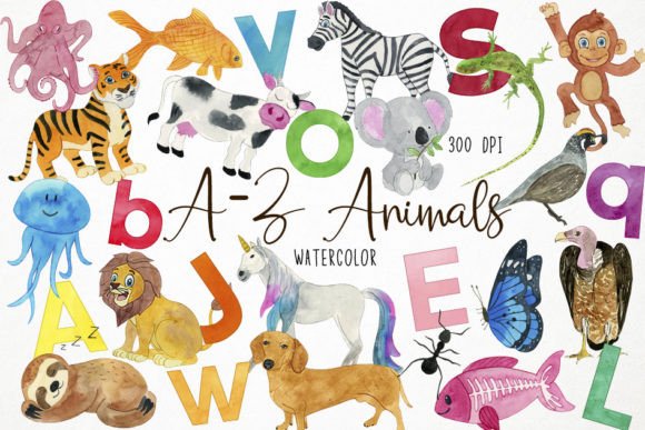 Download Watercolor Animal Alphabet Clipart, a-Z - Art Collection