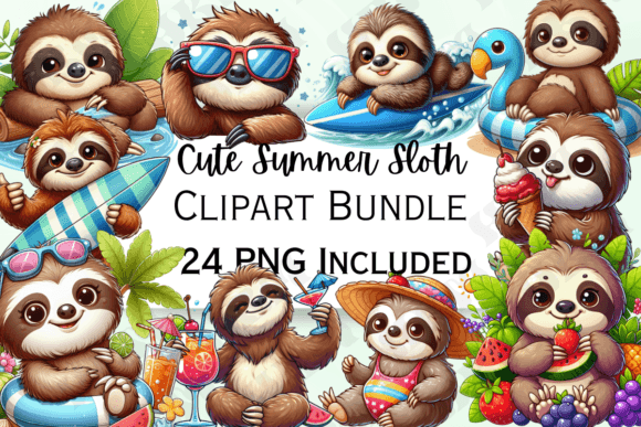 Download Cute Cartoon Summer Sloth Clipart - Art Collection
