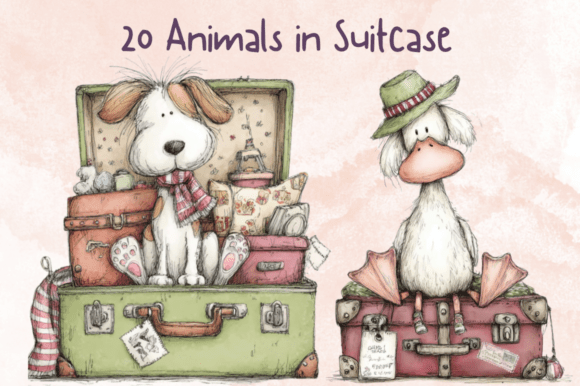 Download Whimsical Animals in Suitcase Clipart - Art Collection