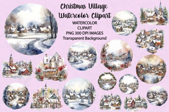 Download Christmas Village Watercolor Clipart - Art Collection