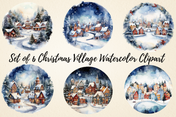 Download Christmas Village Watercolor Clipart - Art Collection