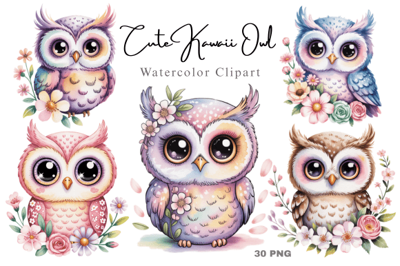 Download Watercolor Cute Kawaii Owl Clipart - Art Collection