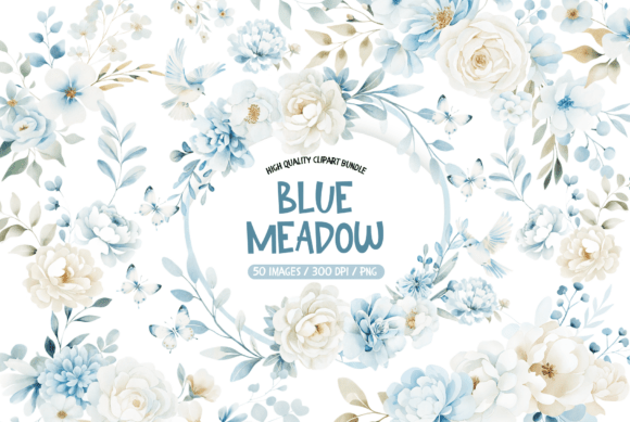 Download Blue Meadow Wildflower Clipart Set - Art Collection