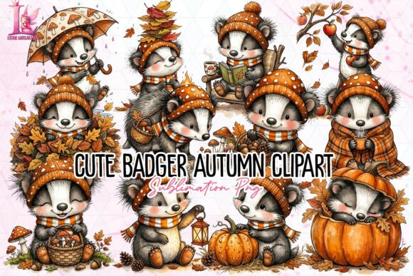 Download Cute Badger Autumn Clipart PNG - Art Collection