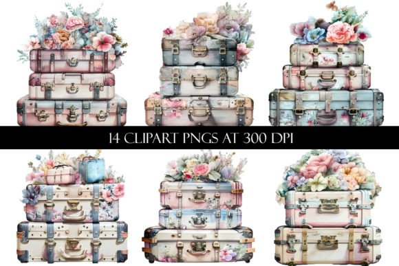 Download Watercolor Floral Suitcase Clipart - Art Collection