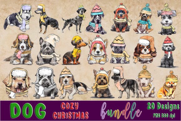 Download Dog Cozy Christmas Clipart Bundle - Art Collection