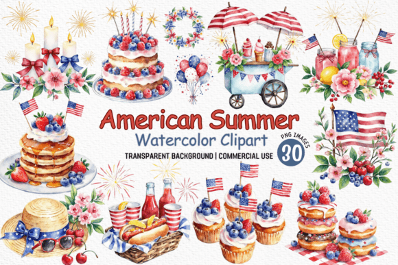 Download American Summer Watercolor Clipart PNG - Art Collection