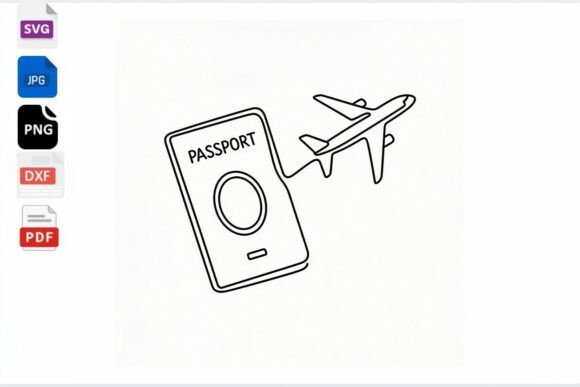Download Passport Airplane Line Art SVG Cut File - Art Collection