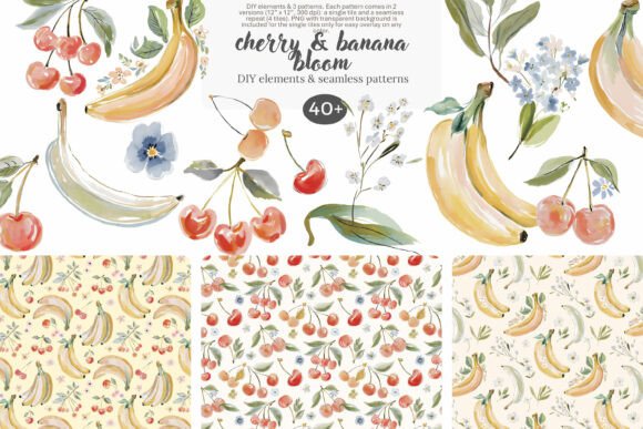 Download Watercolor Cherry Banana Clipart Set - Art Collection