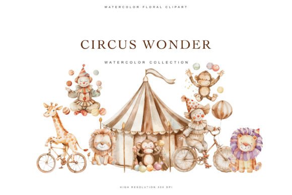 Download Watercolor Nursery Circus Clipart Set - Art Collection