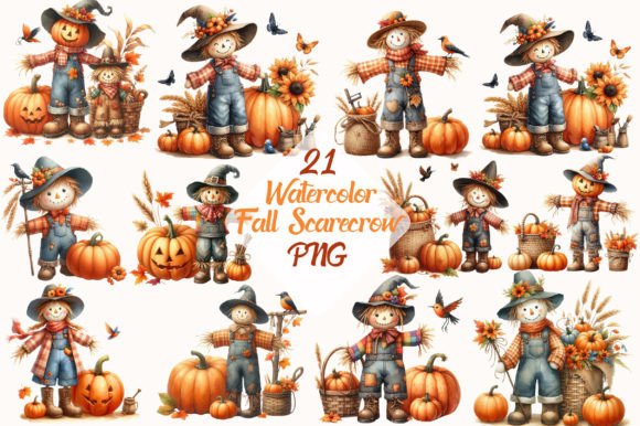 Download Watercolor Fall Scarecrow Clipart PNG - Art Collection