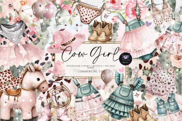 Download CowGirl Western Baby Watercolor Clipart - Art Collection